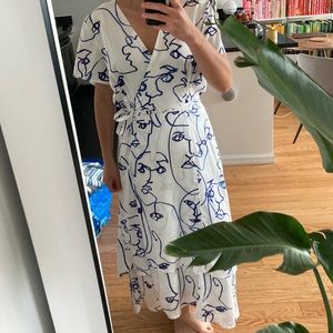 Hutch Rose silk wrap dress with faces, large